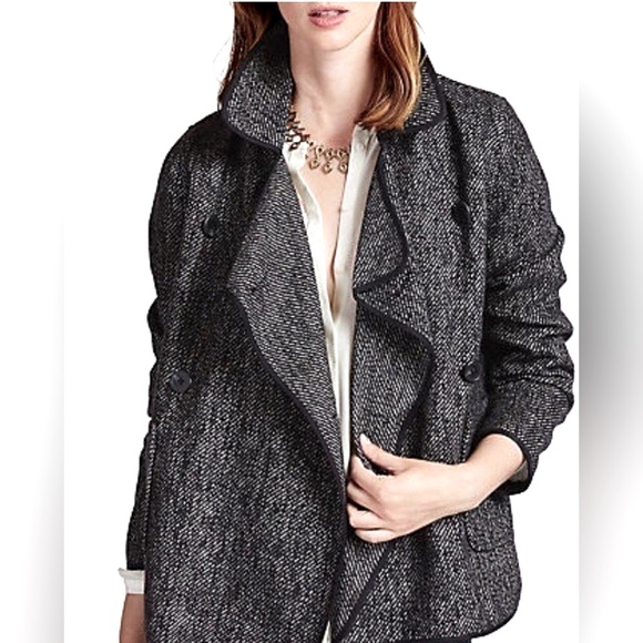 Lucky Brand Wool Blend Pea Coat Black Gray Double-Breasted Button-Up Jacket Sz M - Picture 1 of 15